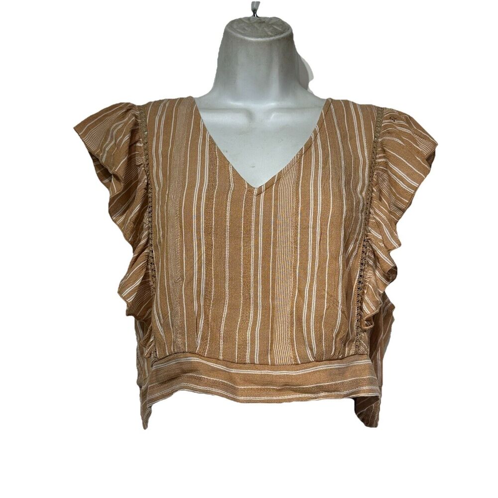 American Eagle Striped Boho Ruffled V-Neck cropped Blouse Size M